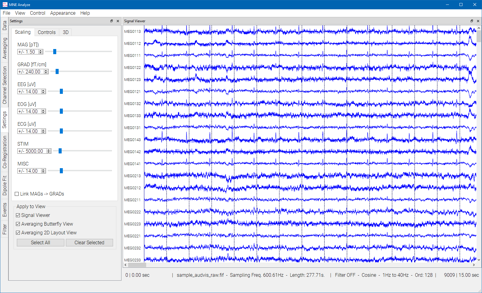 MNE Analyze – main window