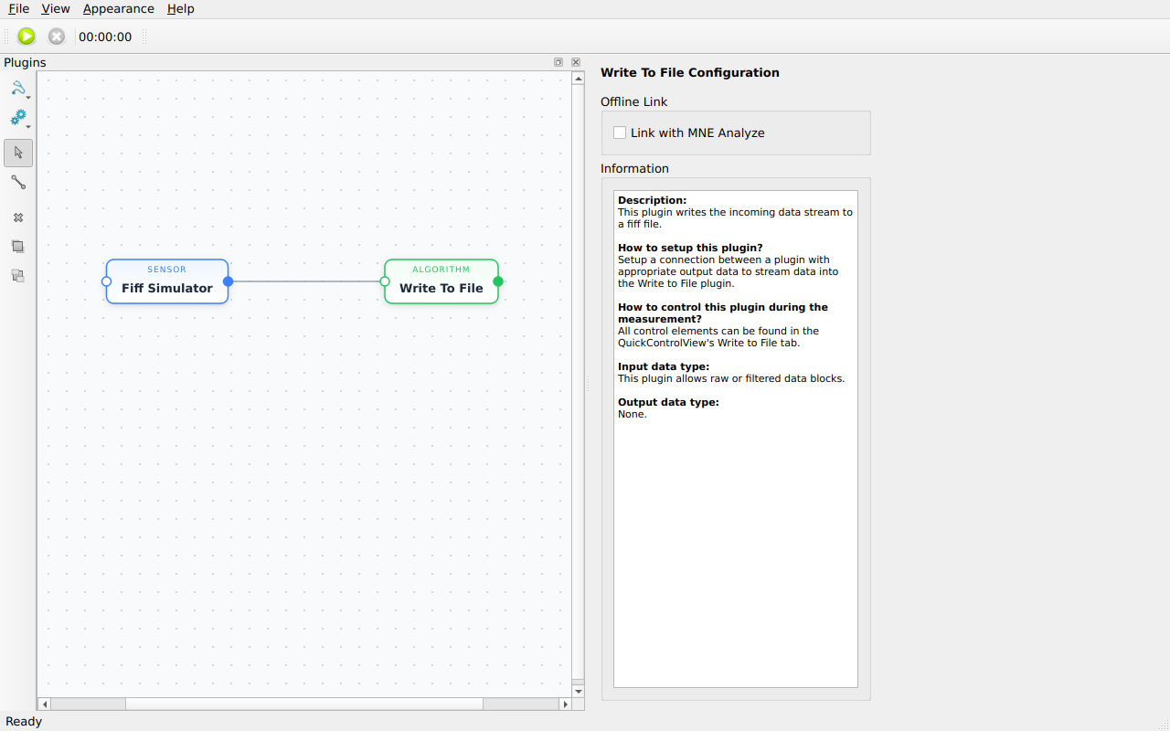 Wired pipeline: FiffSimulator → writetofile